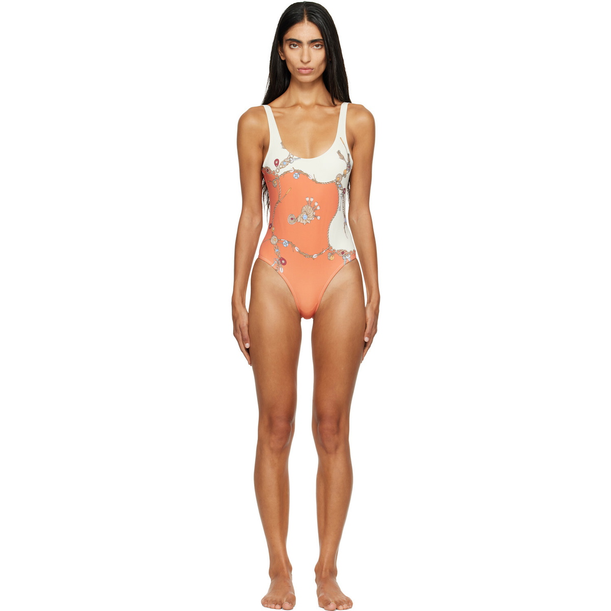 Versace Orange & White Printed One-Piece Swimsuit