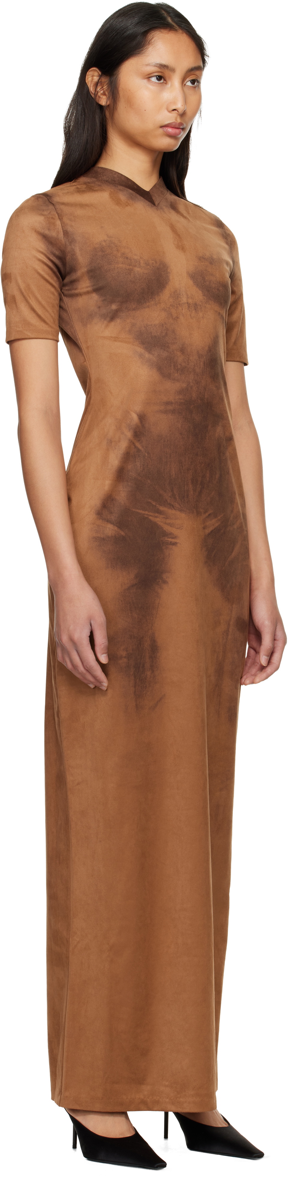 Acne Studios Brown Trompe L’Oeil Faux-Suede Maxi Dress