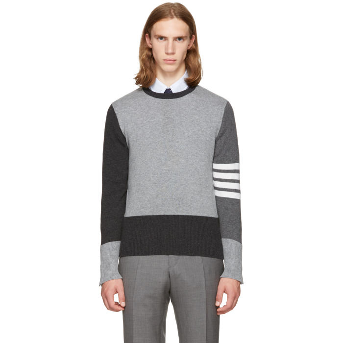 Photo: Thom Browne Grey Classic Funmix Crewneck Pullover