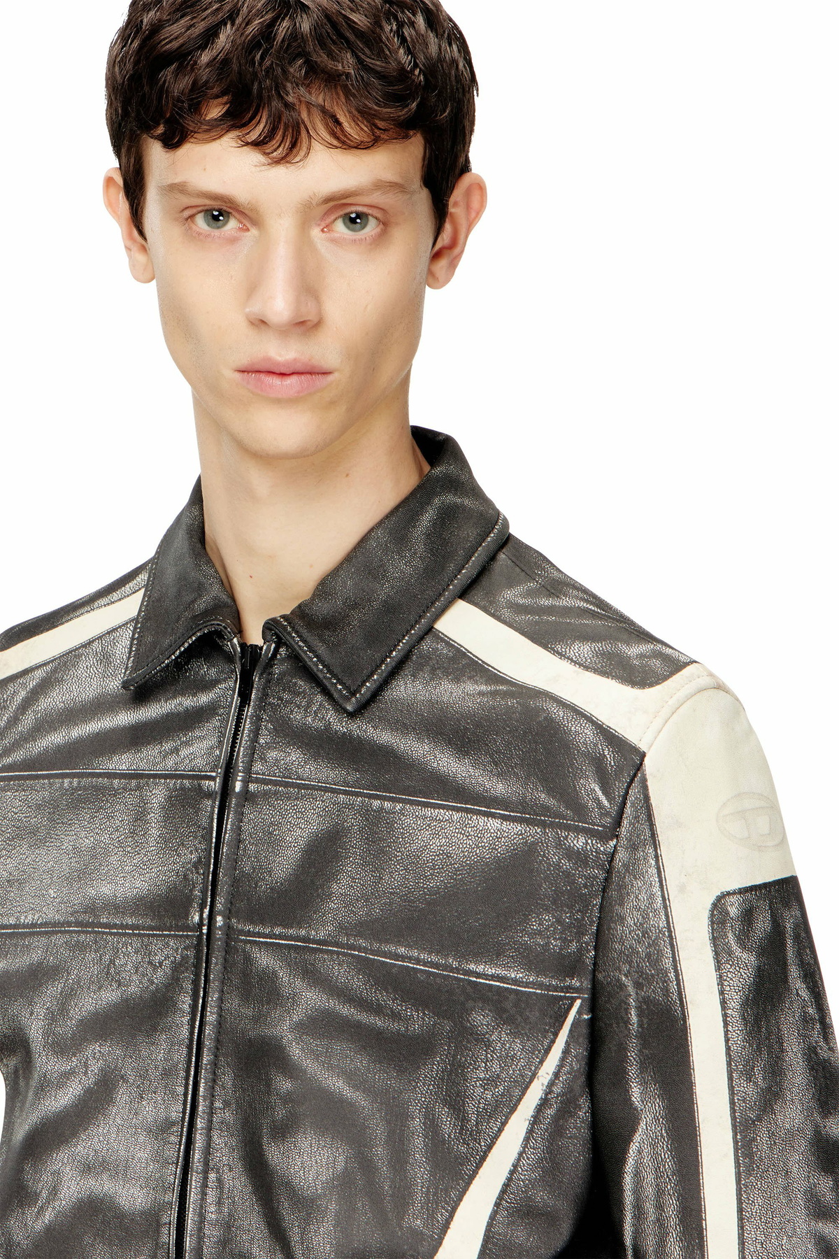 Diesel Leather coach jacket with biker print - Leather jackets Mens in Multicolor