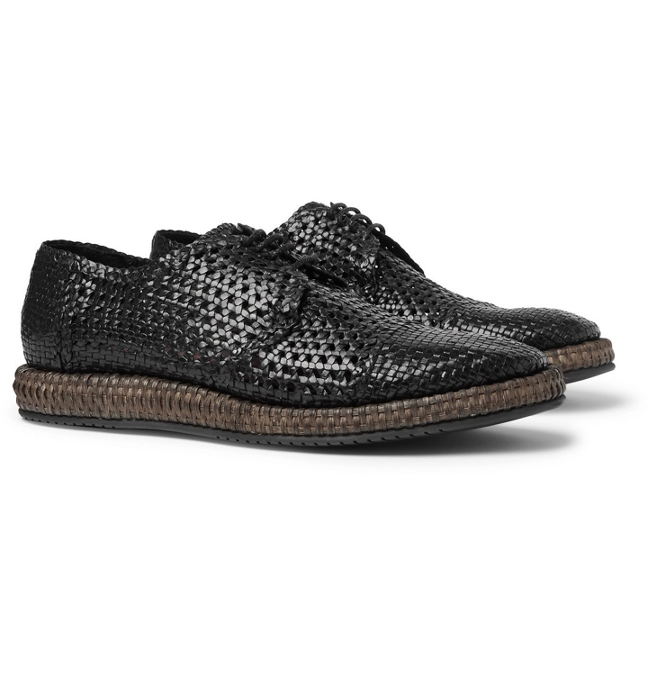 Photo: Dolce & Gabbana - Woven Leather and Straw Derby Shoes - Black