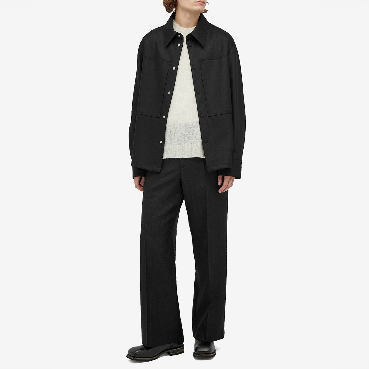 Jil Sander Men's Melton Wool Overshirt in Black Jil Sander
