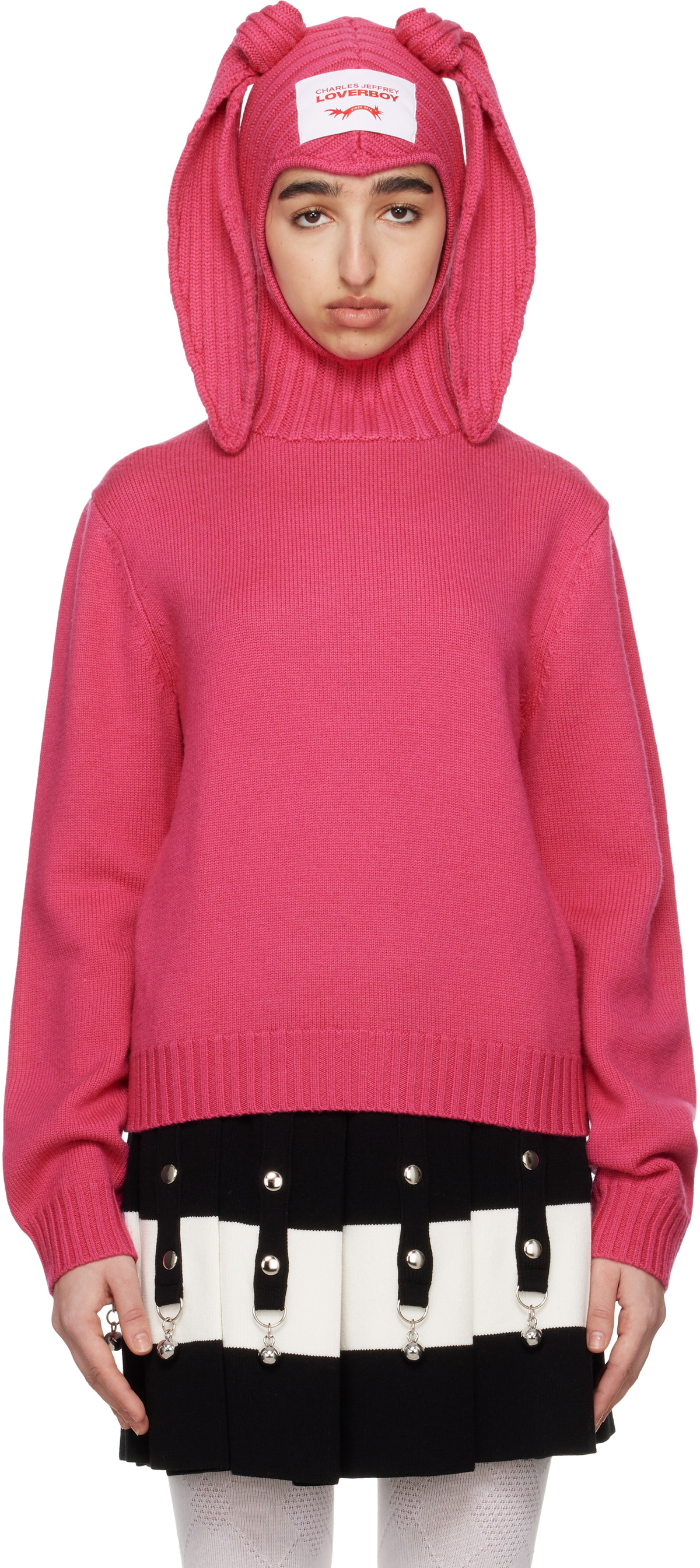 Charles Jeffrey LOVERBOY Pink Merino Rabbit Balaclava Hoodie