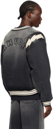 Rhude Black Lightning Varsity Denim Bomber Jacket