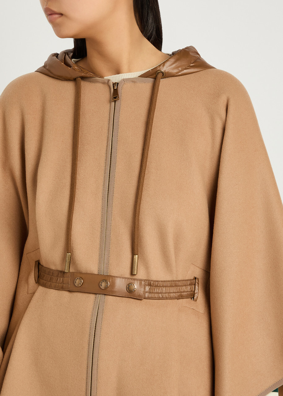 Moncler Hooded Belted Wool-blend Cape Coat - Beige - One Size
