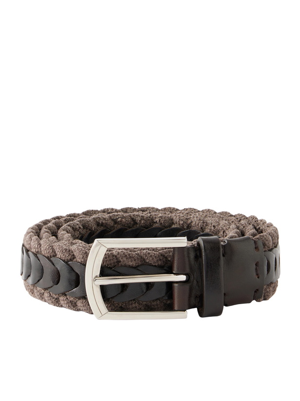 Photo: Brunello Cucinelli - 3cm Leather-Trimmed Braided Cotton and Linen-Blend Belt - Brown