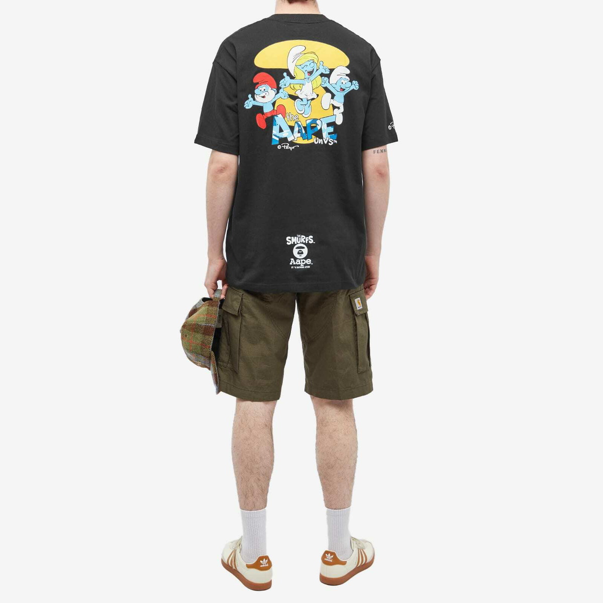Men's AAPE x Smurfs Face Smurf T-Shirt in Black AAPE by A Bathing Ape
