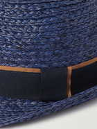 PAUL SMITH - Webbing-Trimmed Straw Trilby Hat - Blue