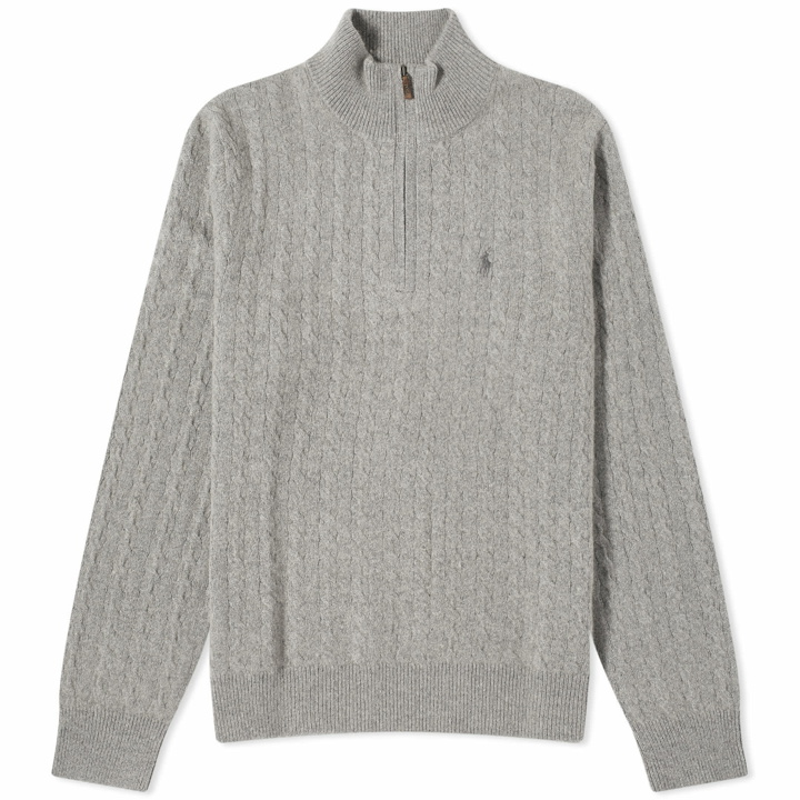 Photo: Polo Ralph Lauren Men's Half Zip Cable Knit Jumper in Fawn Grey Heather