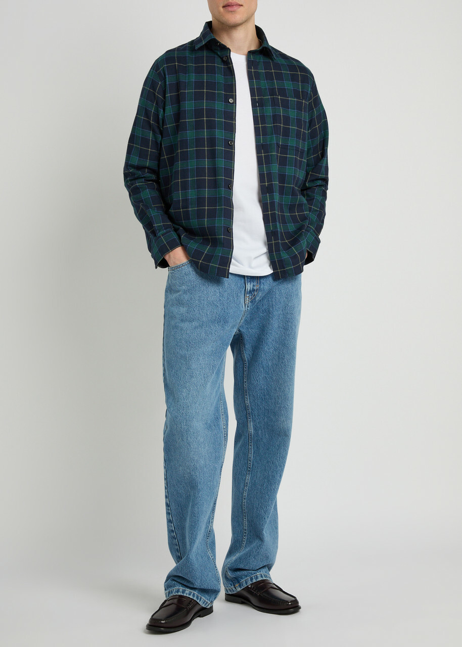 Les Deux Lennon Checked Cotton Overshirt Navy