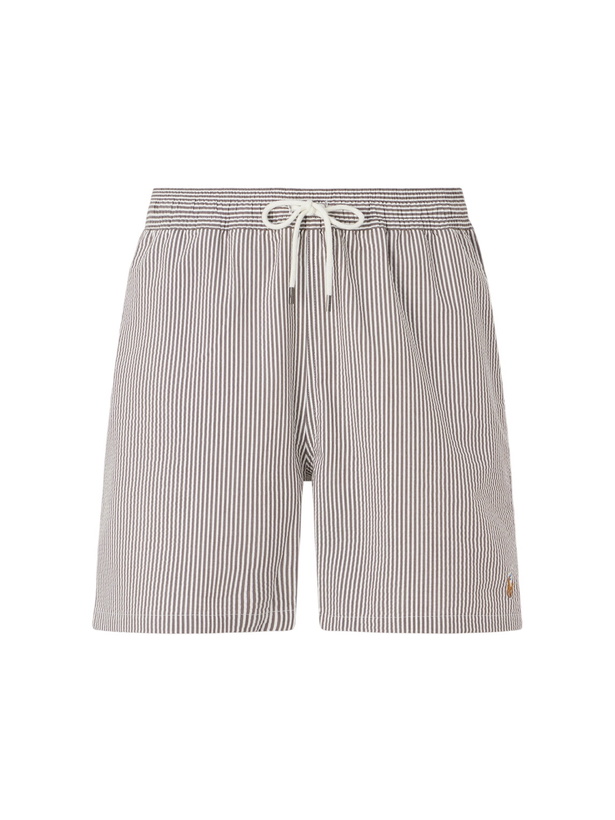 Photo: Polo Ralph Lauren - Traveler Striped Straight-Leg Mid-Length Cotton-Blend Seersucker Swim Shorts - Brown