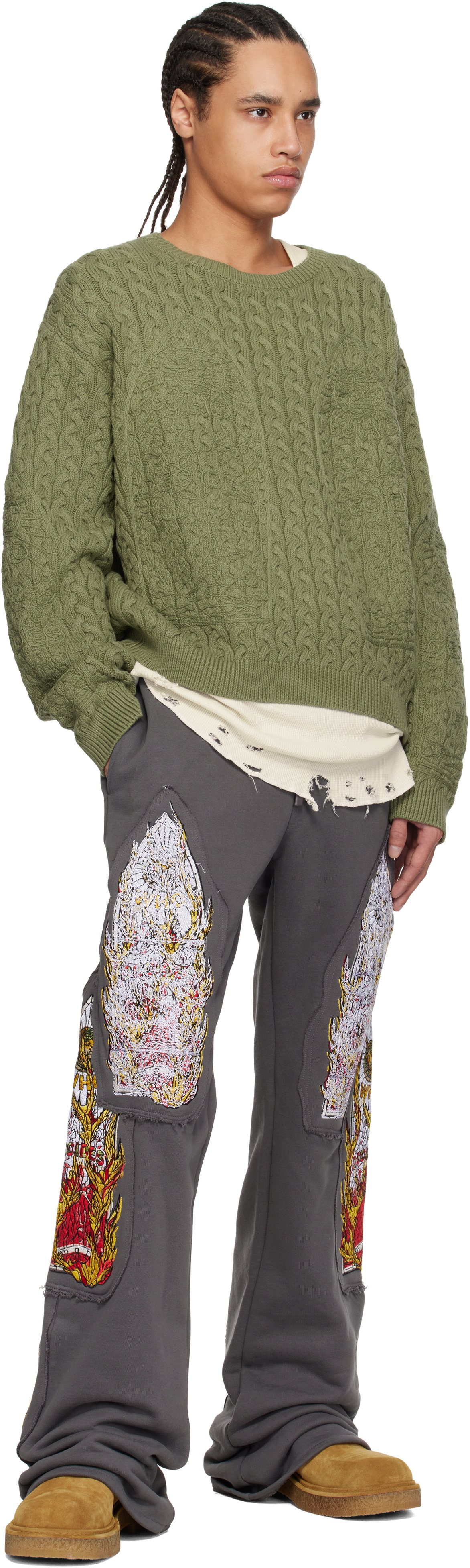 Who Decides War Gray Triple Flame Glass Sweatpants