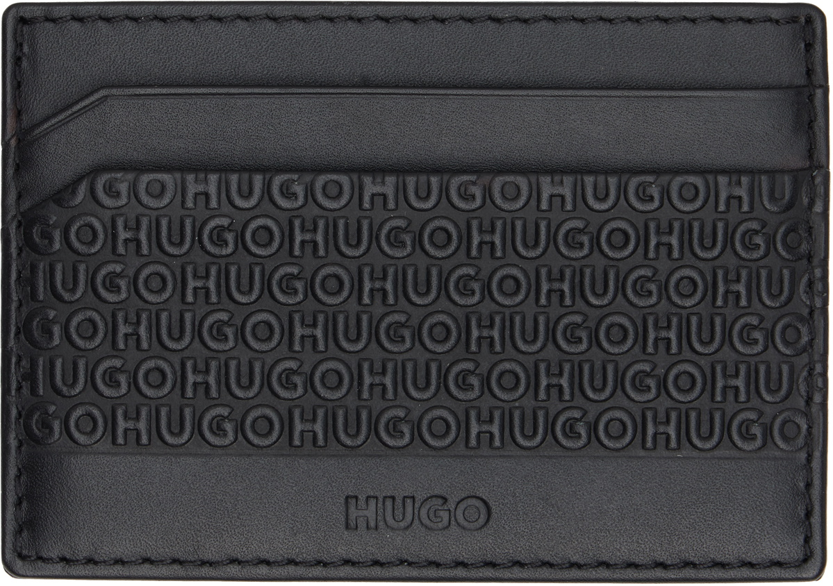 Hugo Black Logo-Pattern Leather Card Holder