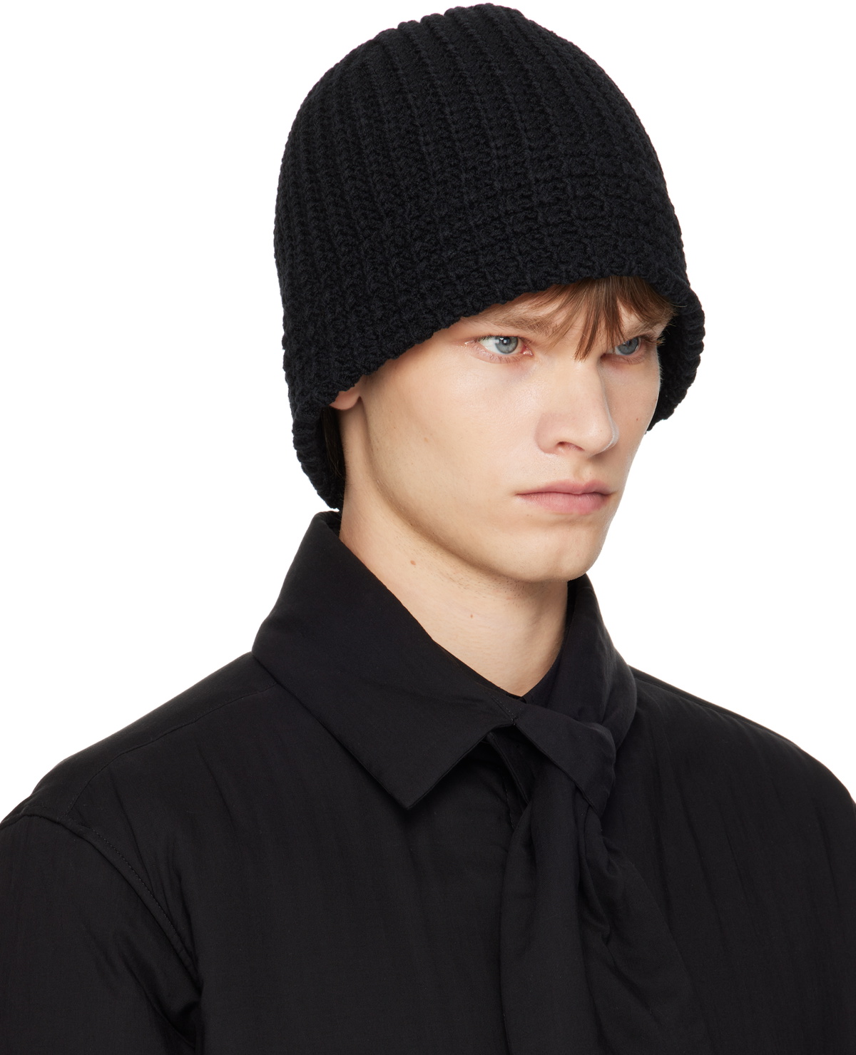 YOHJI YAMAMOTO Black Cardigan Stitch Knit Beanie