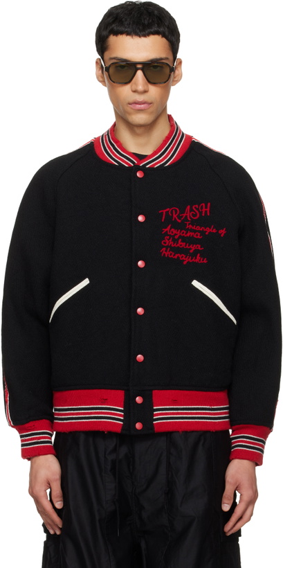 Photo: NEEDLES Black Deconstructed Letter Bomber Jacket