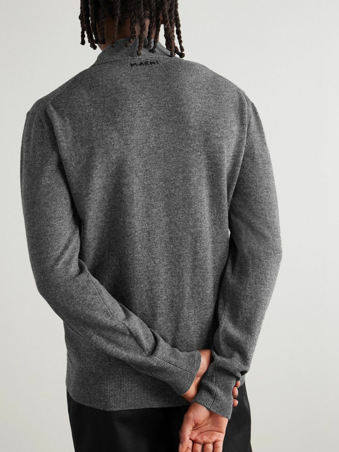 Marni - Logo-Embroidered Virgin Wool Polo Shirt - Gray