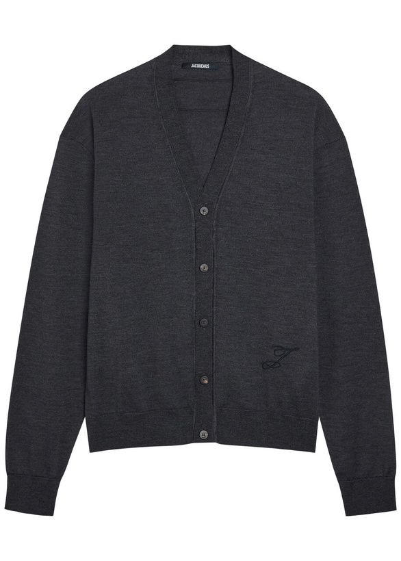 Photo: Jacquemus Le Cardigan Merino Wool-blend Cardigan Dark Grey
