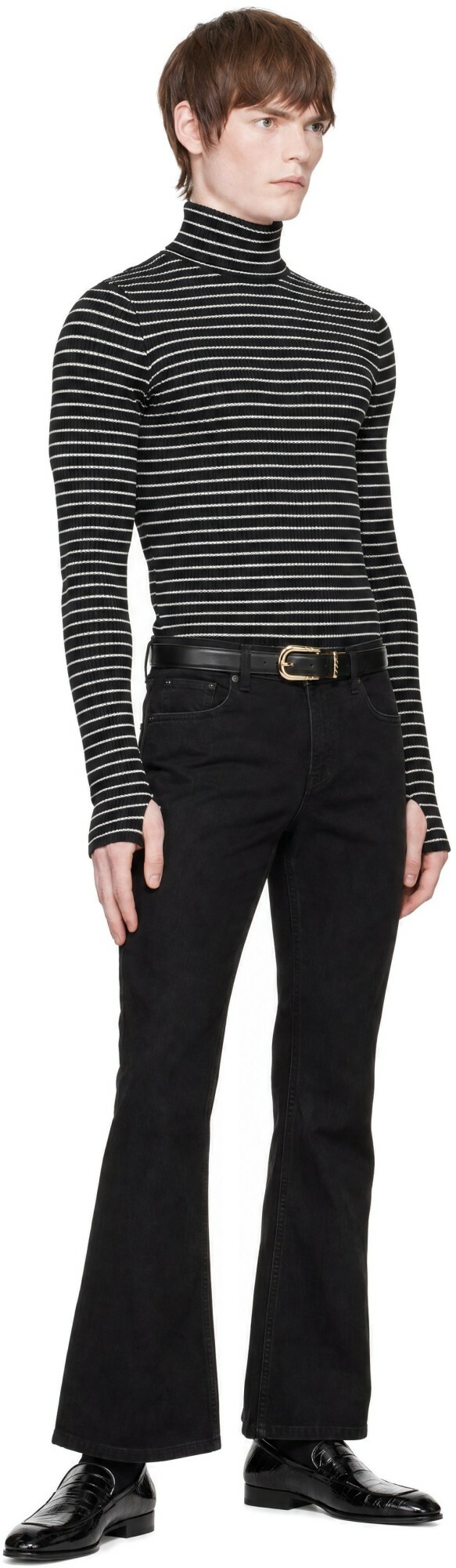 Ernest W. Baker Black Striped Turtleneck