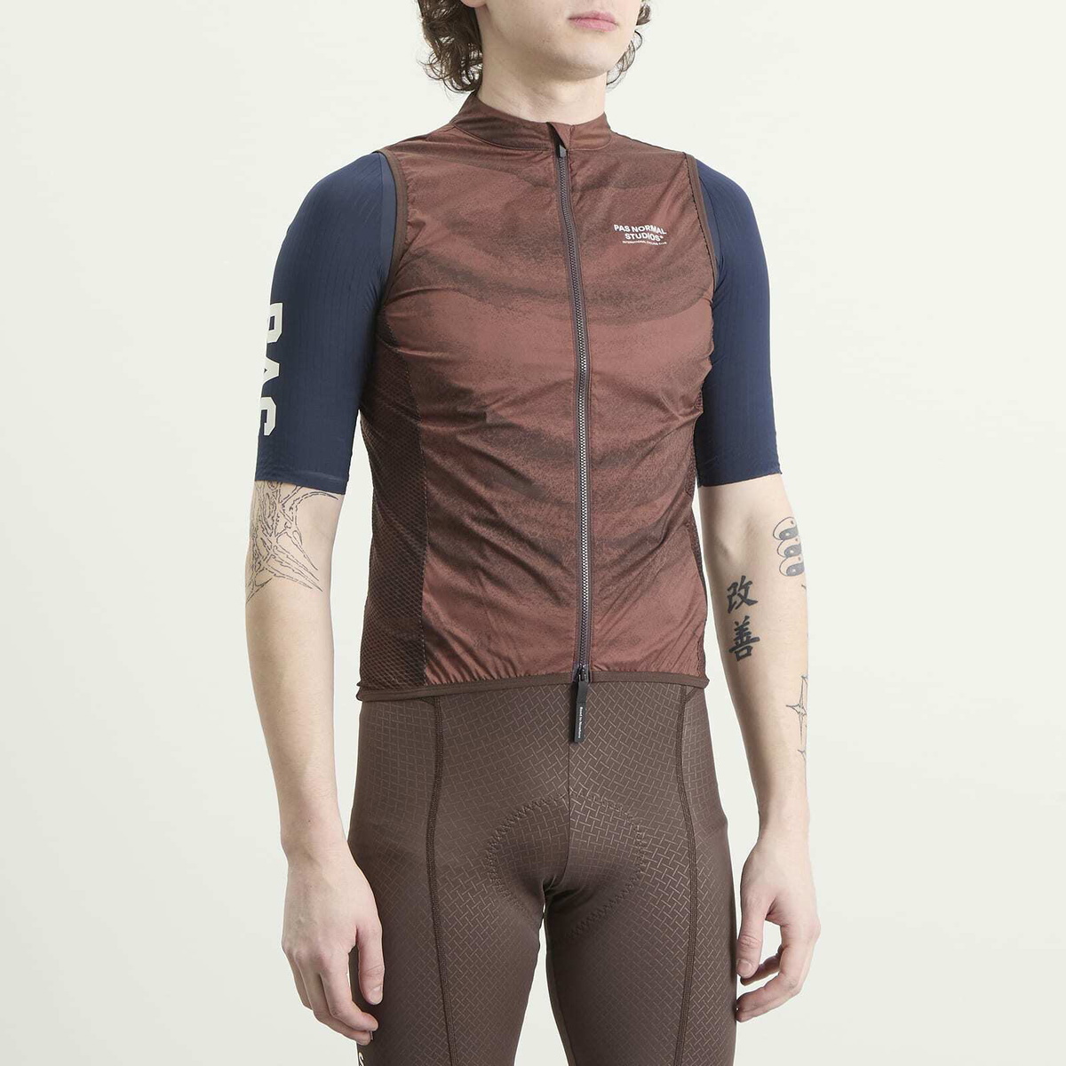 Pas Normal Studios Men's Mechanism Stow Away Gilet in Aop Light Brown
