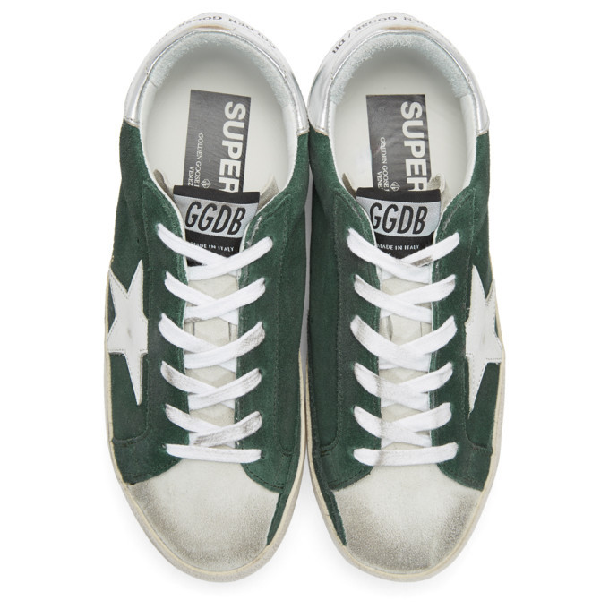 Golden Goose Green and Silver Superstar Sneakers Golden