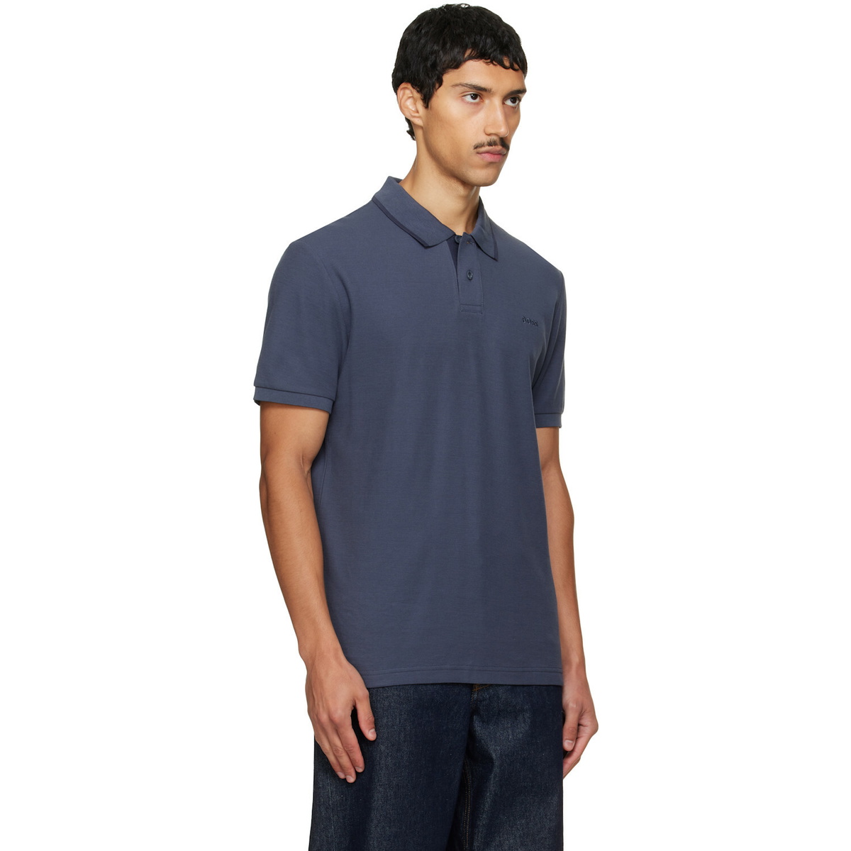 BOSS Navy Regular-Fit Honeycomb-Structured Cotton Pique Polo
