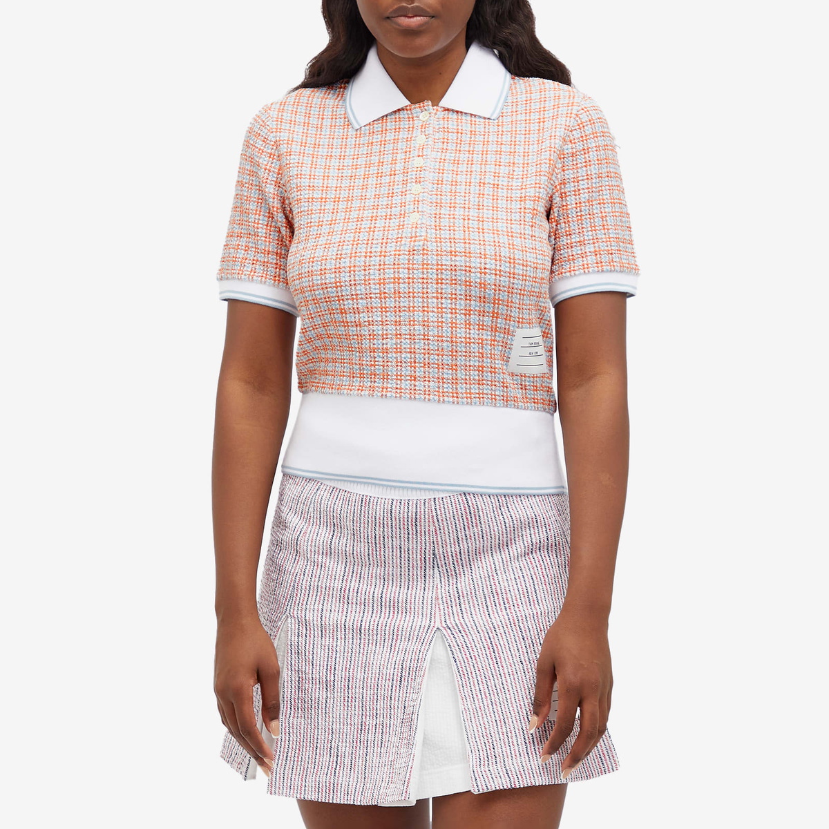 Thom Browne Women's Short Sleeve Tweed Polo Shirt Top in Orange