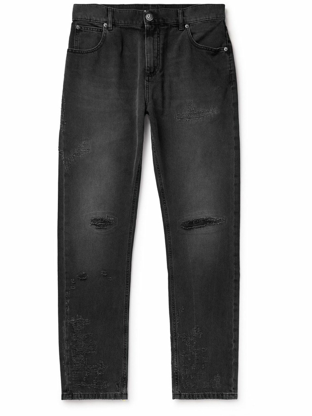 Photo: Balmain - Straight-Leg Distressed Jeans - Black