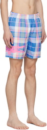 Lacoste Blue & Pink Check Swim Shorts