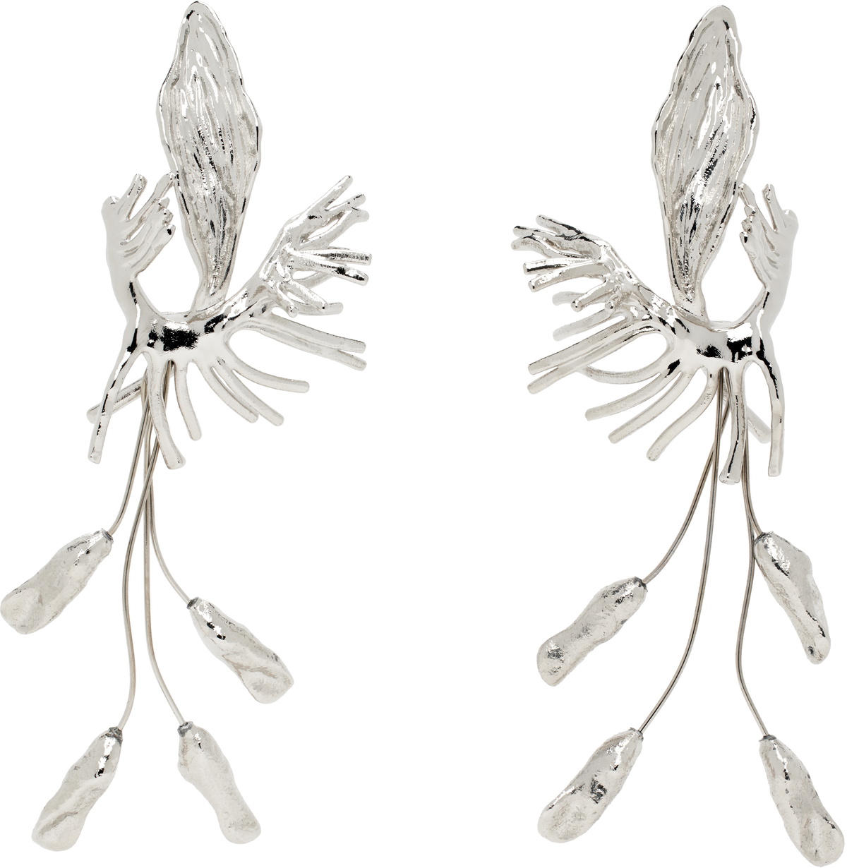 Dries Van Noten Silver Graphic Earrings
