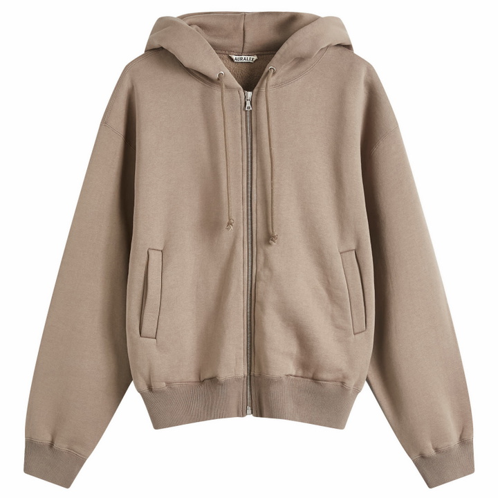 Photo: Auralee Women's Smooth Soft Sweat Zip Parka Jacket in Olive Brown