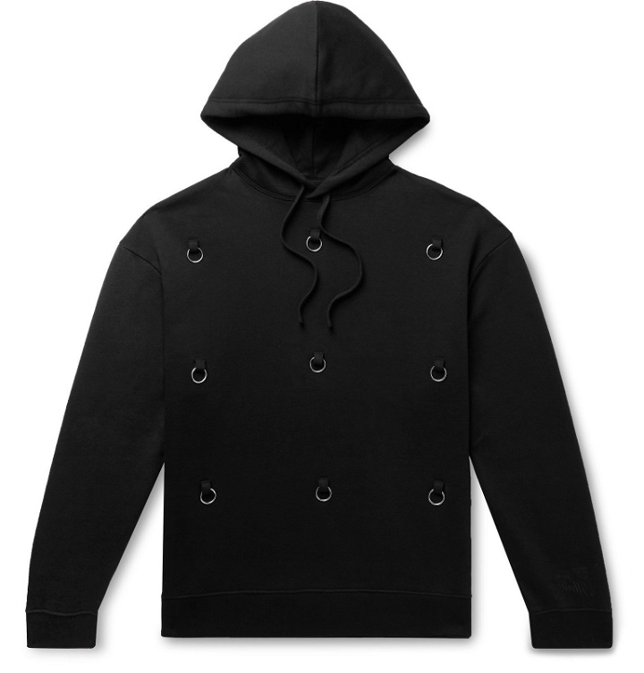 Photo: Raf Simons - Embellished Fleece-Back Cotton-Jersey Hoodie - Black