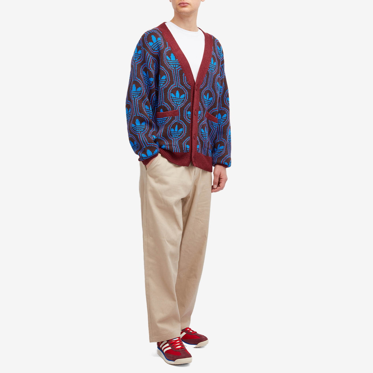 アディダスオリジナルス KNIT CARDIGAN Adidas Men's Knit Cardigan in Shadow Red/Blue adidas