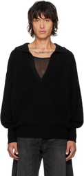 stein Black Extra Fine Wool Knit Skipper Polo