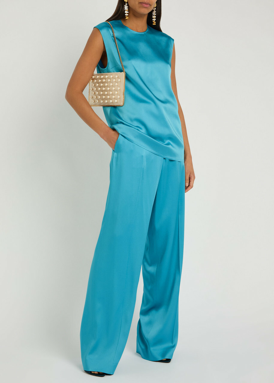Stella Mccartney Wide-leg Satin Trousers Blue