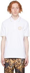 Versace Jeans Couture White V-Emblem Motif Polo