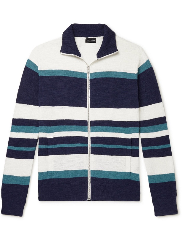 Photo: CLUB MONACO - Striped Cotton-Blend Bouclé Zip-Up Sweater - Blue - S