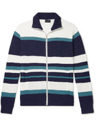 CLUB MONACO - Striped Cotton-Blend Bouclé Zip-Up Sweater - Blue - S