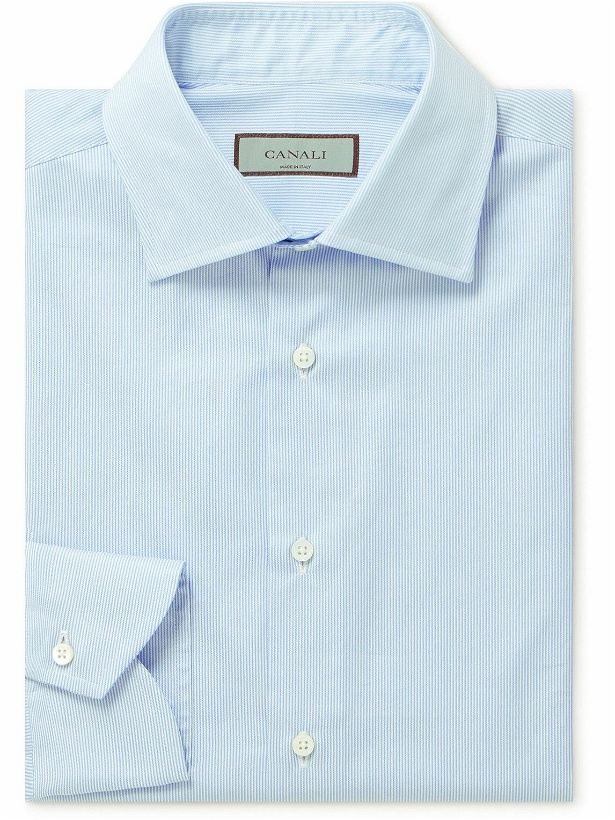 Photo: Canali - Slim-Fit Cutaway-Collar Striped Cotton-Poplin Shirt - Blue