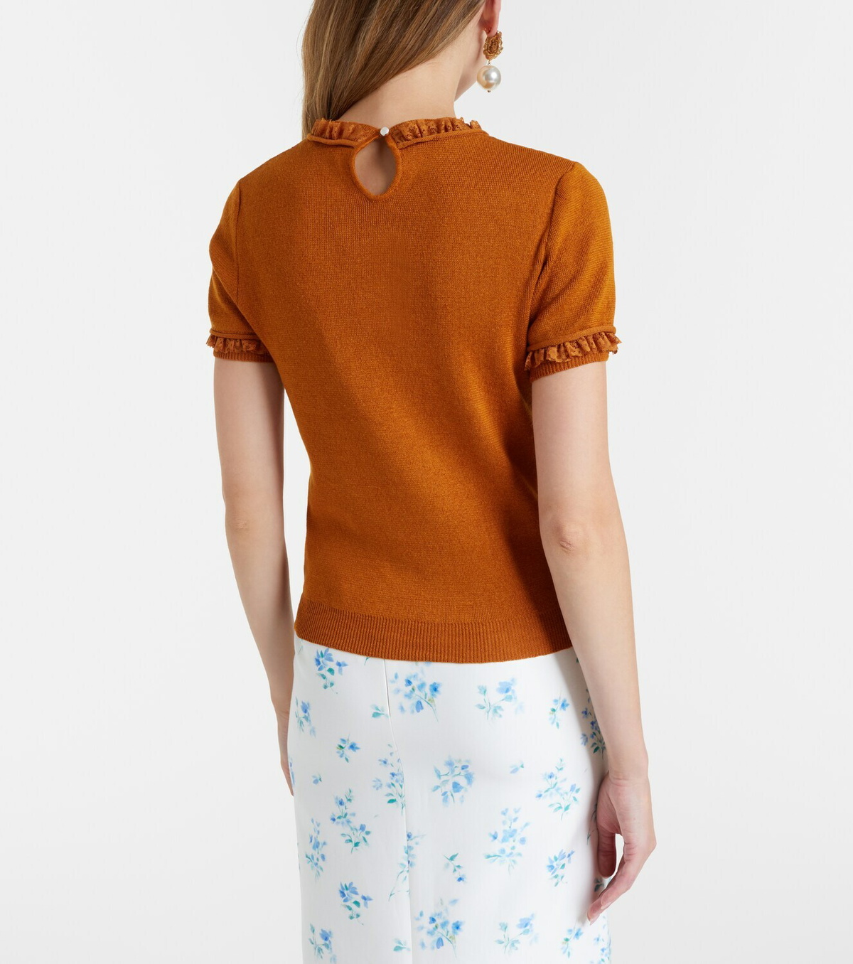 Shushu/Tong Lace-trimmed linen top