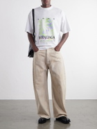 Balenciaga - Wide-Leg Distressed Paint-Splattered Jeans - Neutrals
