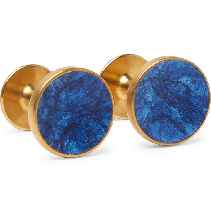 Photo: Alice Made This - Bayley Gold-Tone Prussian Patina Cufflinks - Blue