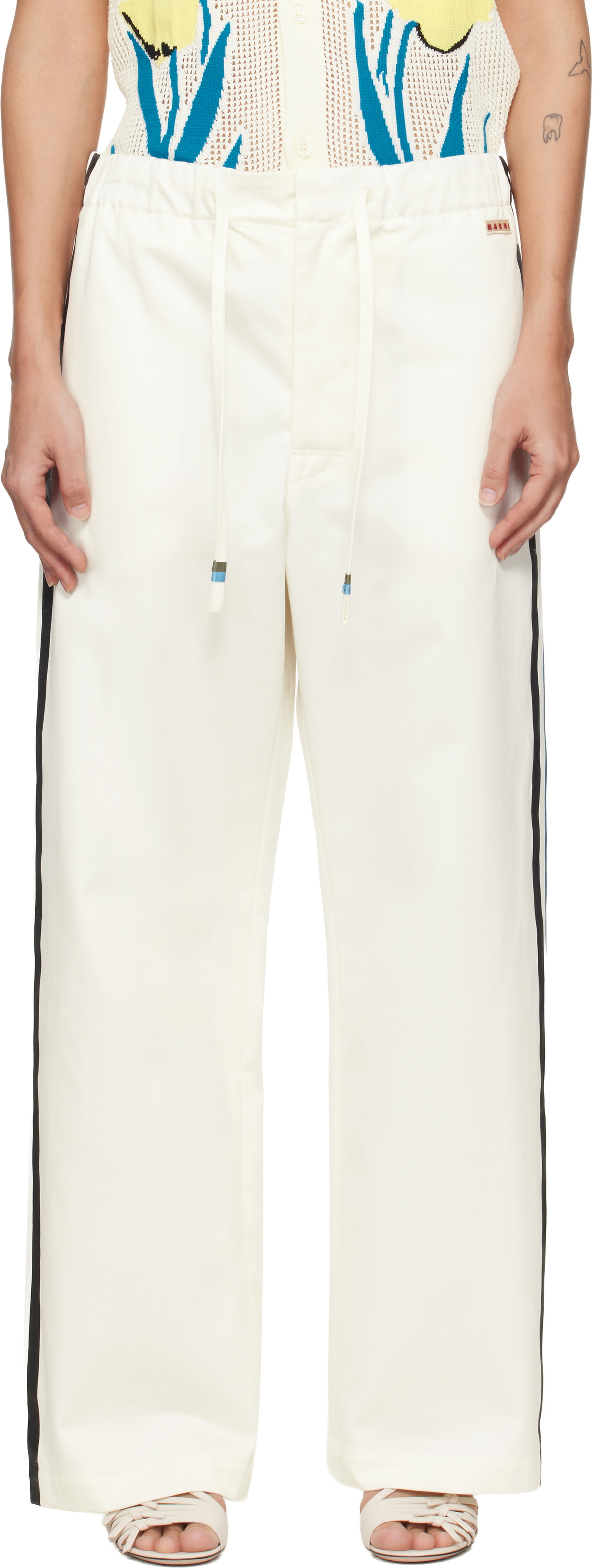 Marni Off-White Stripe Straight Leg Trousers