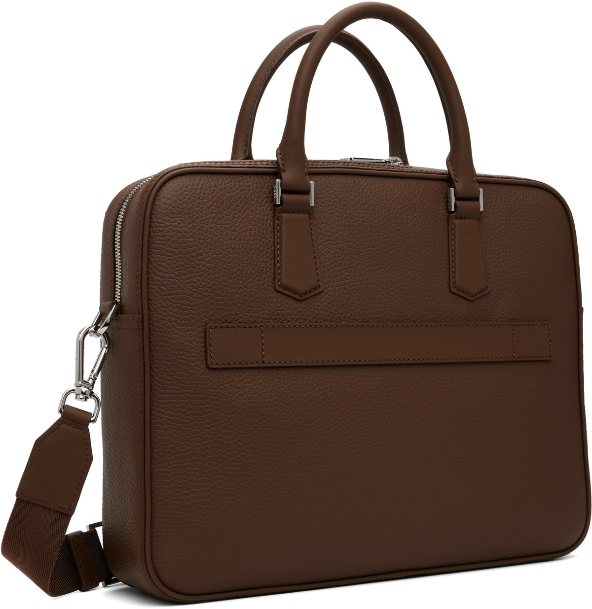 BOSS Brown Grained Leather Briefcase