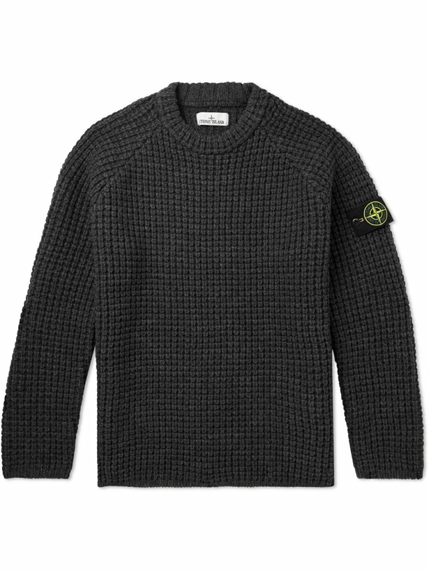 Photo: Stone Island - Logo-Appliquéd Waffle-Knit Virgin Wool Sweater - Gray