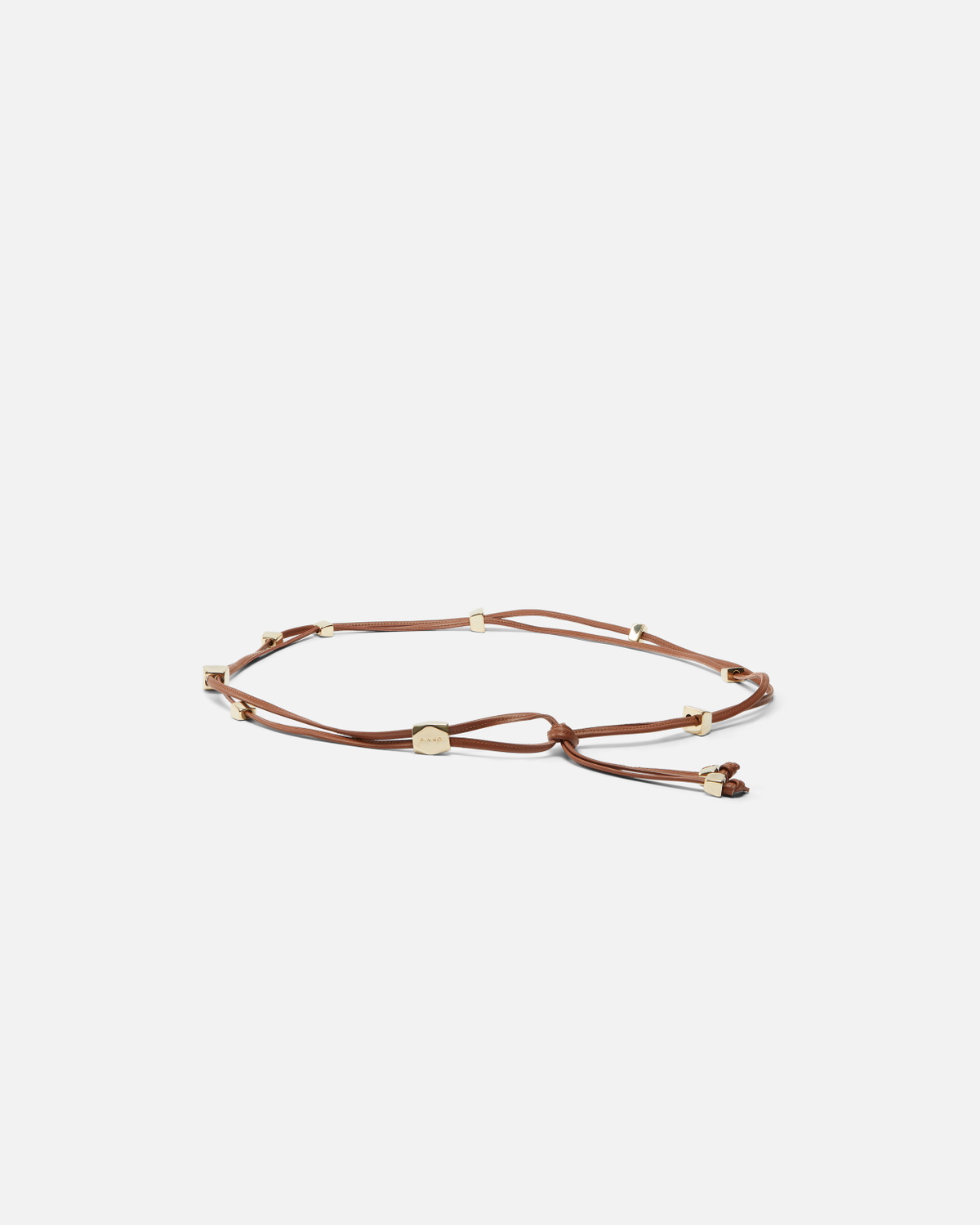 Pinko Tubular Leather Belt With Golden Metal Nuggets Lion Brown   Brushed Gold