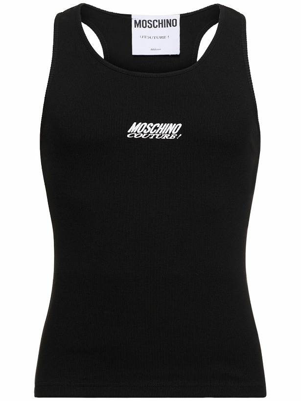 Photo: MOSCHINO - Logo Embroidery Cotton Rib Tank Top