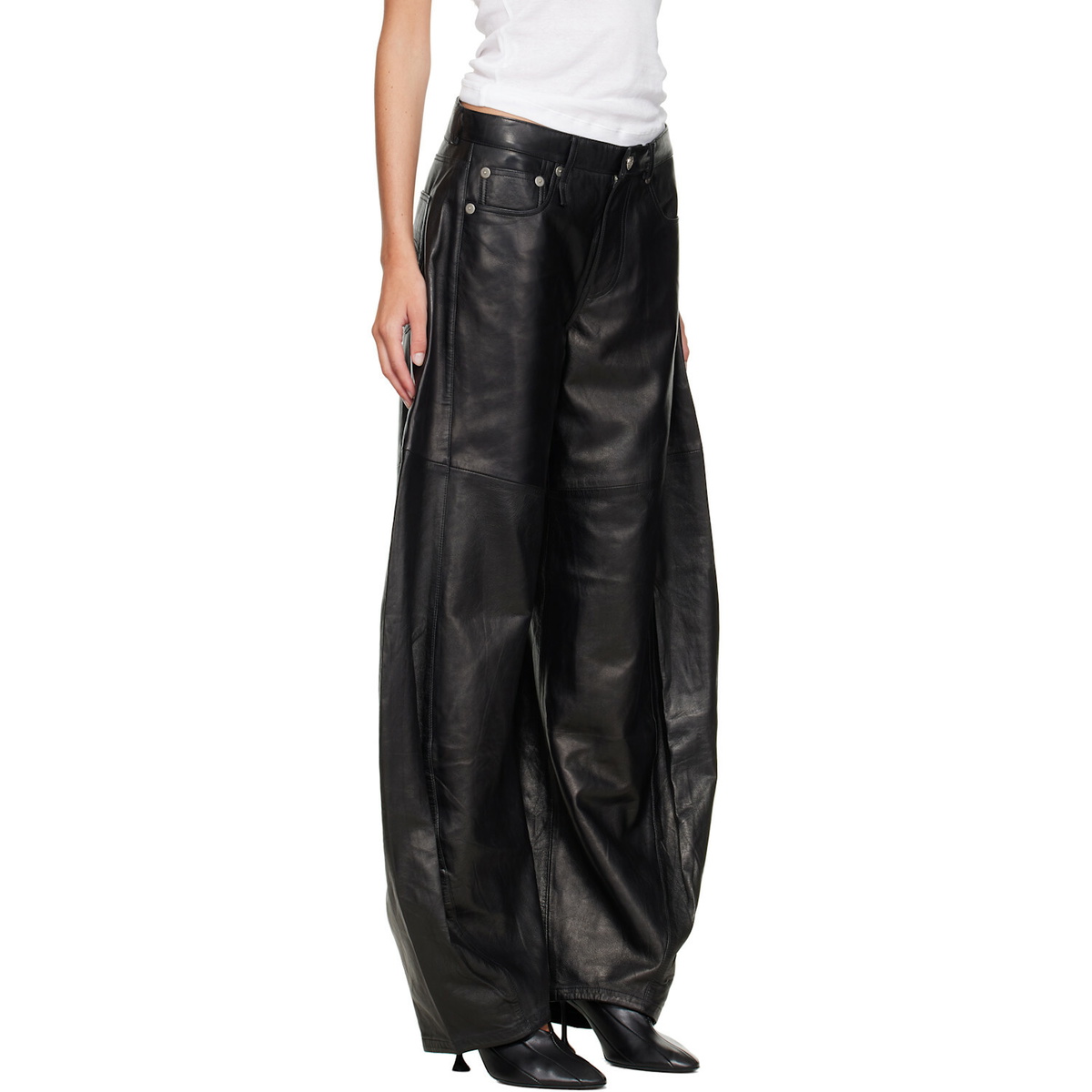 R13 Black Janine Barrel Leather Pants