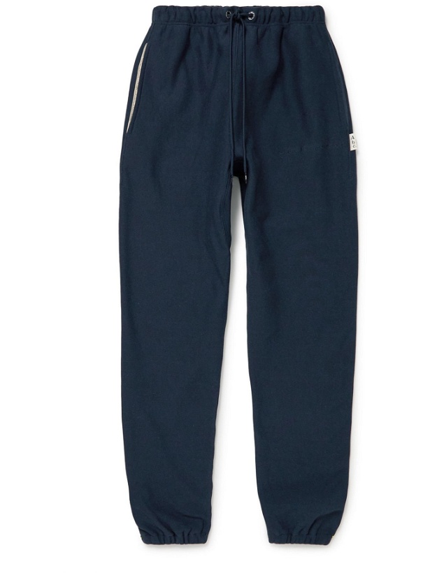 Photo: Abc. 123. - Straight-Leg Webbing-Trimmed Logo-Embroidered Cotton-Blend Jersey Sweatpants - Blue