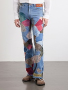 KAPITAL - Rat Flared Patchwork Frayed Jeans - Blue