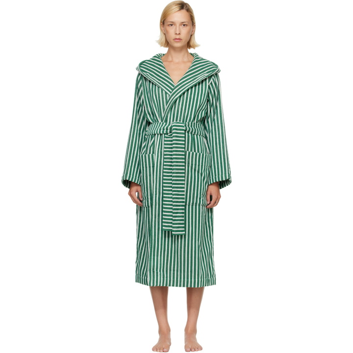 Photo: Tekla Green & White Terry Hooded Bathrobe